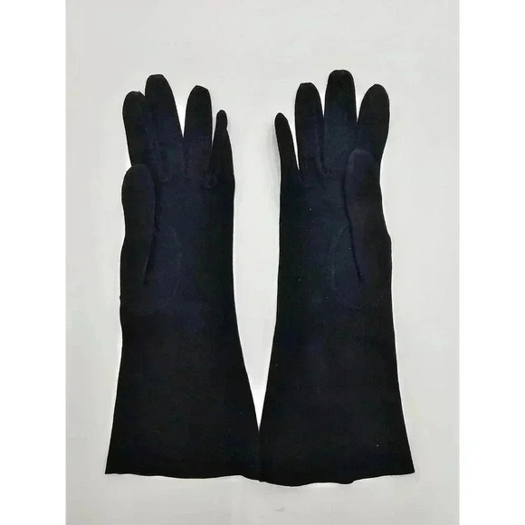 Vtg Women's Size 6.5 Black Suede Gloves made in France - Picture 2 of 9